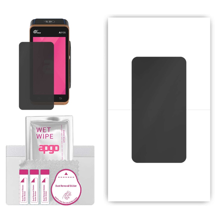 apgo PRIVACY védőfólia Pax A910S Premium-Android 12 készülékhez – kémprogram-ellenálló hatás, hidrogel, teljes ragasztó, 5D, matt, ultravékony