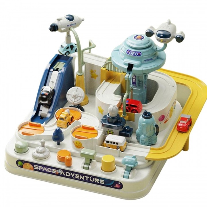 Circuit auto interactiv pentru copii, Woopie, set cu 4 masinute multicolor