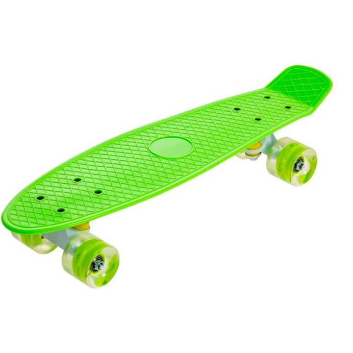 Skateboard tip Penny Board pentru copii si adolescenti, cu roti LED, 55 cm, varsta recomandata +4 ani, culoare Verde