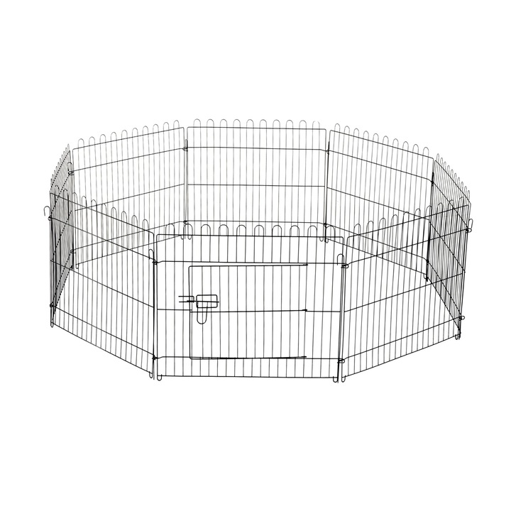 Gard pentru animale de companie, design pliabil, utilizare interioara si exterioara, usa de acces, negru, 180x61cm