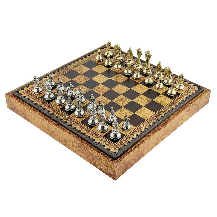 Set de piese de sah Roman, Italfama, metal, 28x28x3.5cm, multicolor