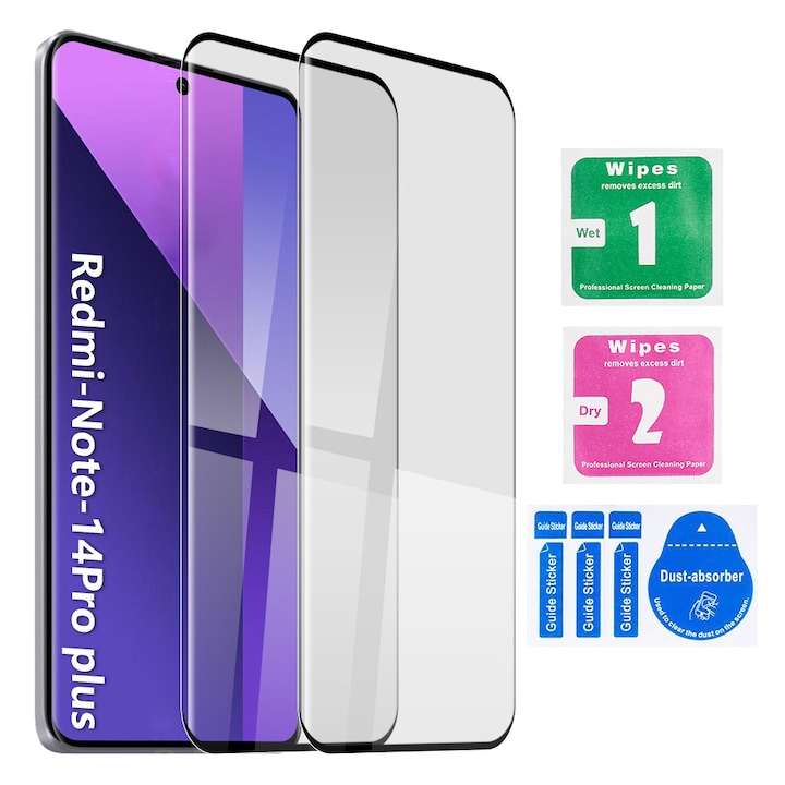 Folie din Sticla Securizata pentru Xiaomi Redmi Note 14 Pro+/14 Pro/13 Pro+/13 Pro Set 2 Bucati HCT STYLE®, Protectie Ecran Anti-Zgarieturi, Ultra-Clara, Rezistenta