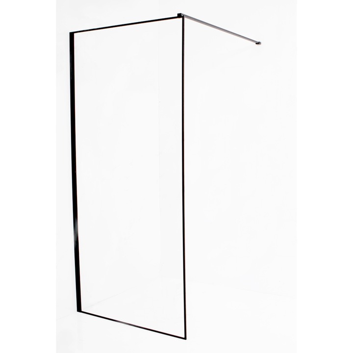 Paravan dus Walk-In, Rama subtire, sticla securizata, negru, 120x200cm