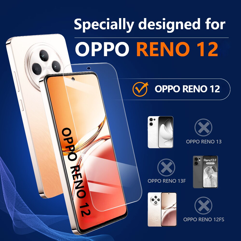 Folie de sticla premium din aluminiu 9H pentru OPPO RENO 12 Set de 2, rezistenta la socuri, anti-amprente, pentru ecran curbat, cu kit de curatare