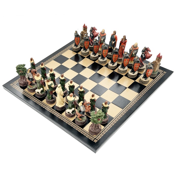 Set joc de sah, Italfama, colectia Robin Hood, piele ecologica/lemn, 33x33x1.5cm, multicolor