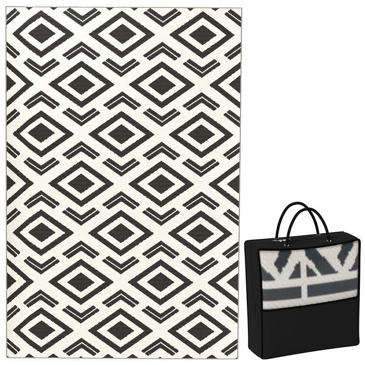 Covor exterior, design reversibil, 182x274 cm, polipropilena durabila, alb