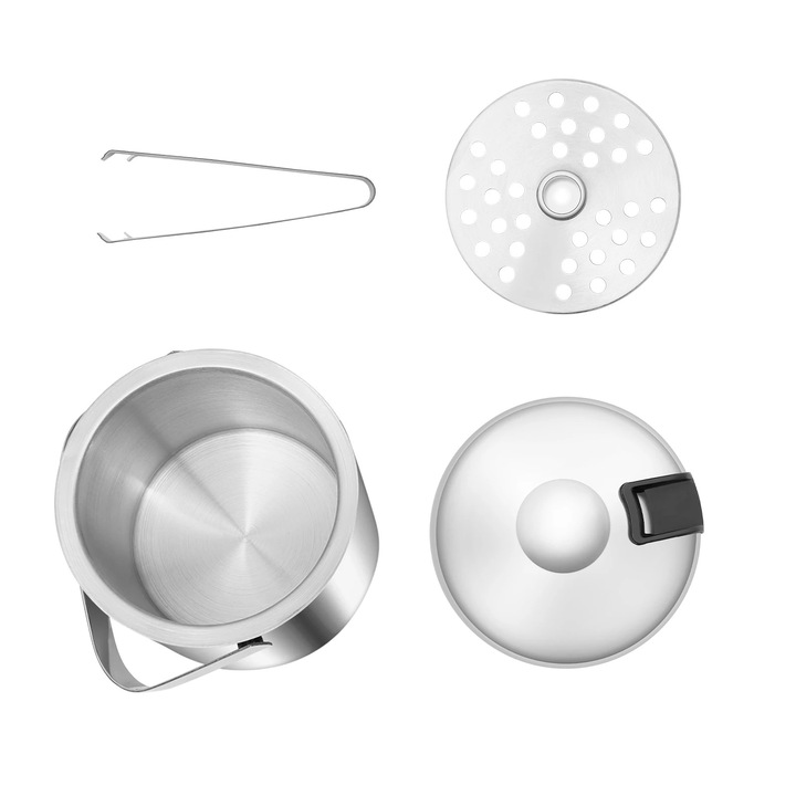 Galeata de gheata, 1, 3 L, Cu pereti dubli, Otel inoxidabil, Cu cleste si capac, Portabila, Pentru vin si bere, Argintiu