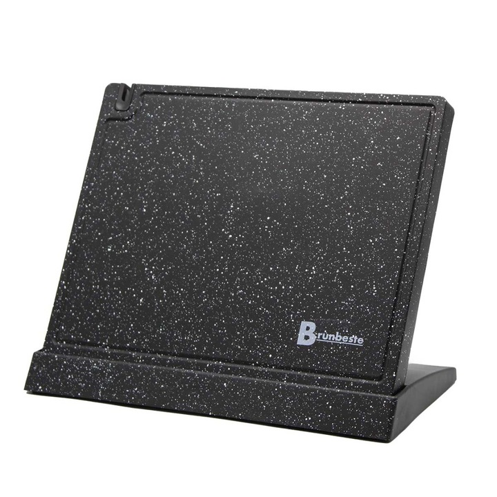 Brunbeste evőeszköztartó, mágneses késtartó élezővel, 27x23cm, márványos fekete