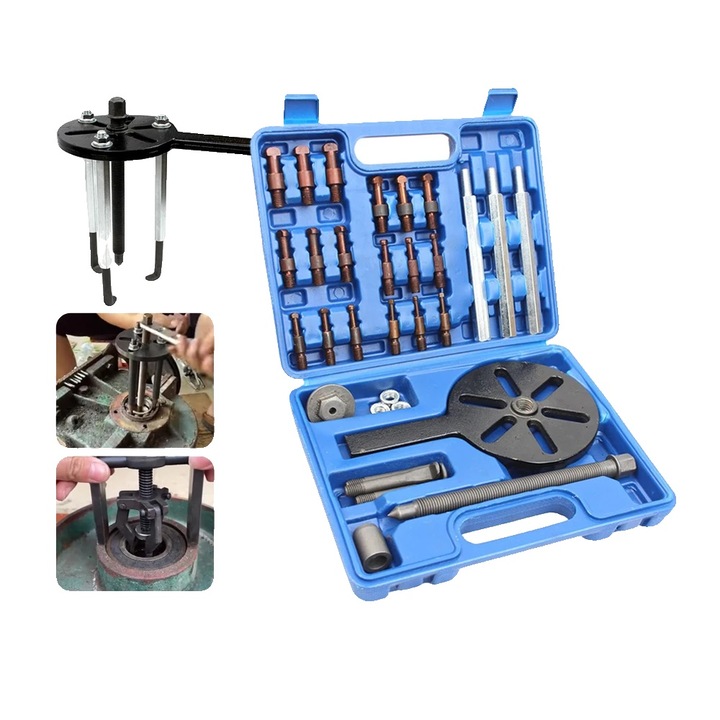 Set extractor rulmenti, 21 piese, design cu 3 colti, dimensiuni multiple, cutie de transport din plastic