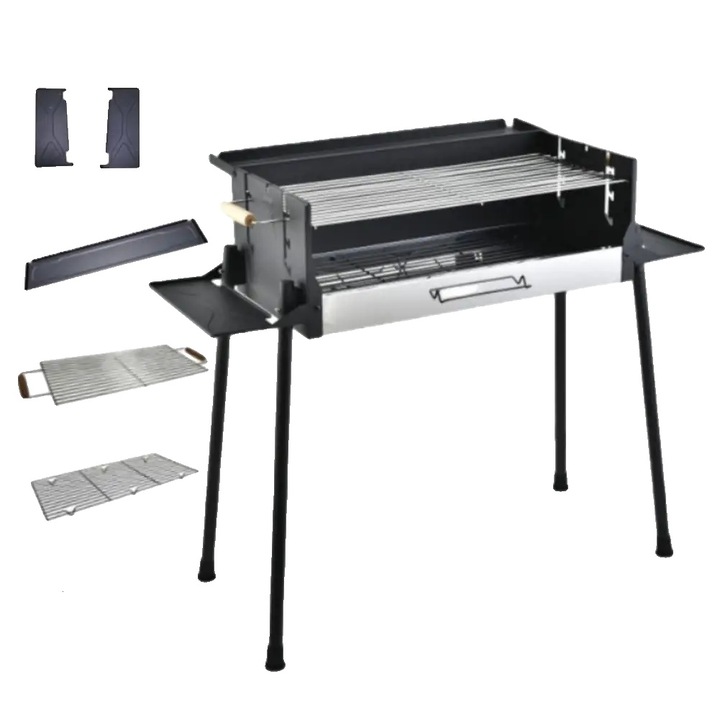 Gratar de gradina, 103x44x83cm, capacitate maxima 150 KG, design pliabil, temperatura ajustabila, metal, negru