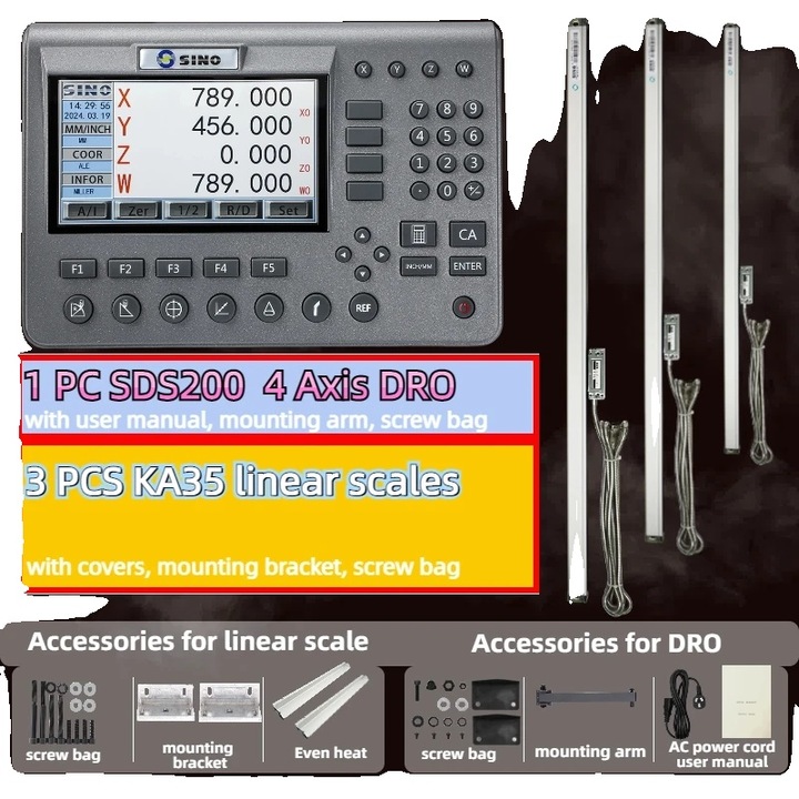 Set 4 Module DRO 4 Axe, 5um, LCD, 100V-240V, 3m cablu