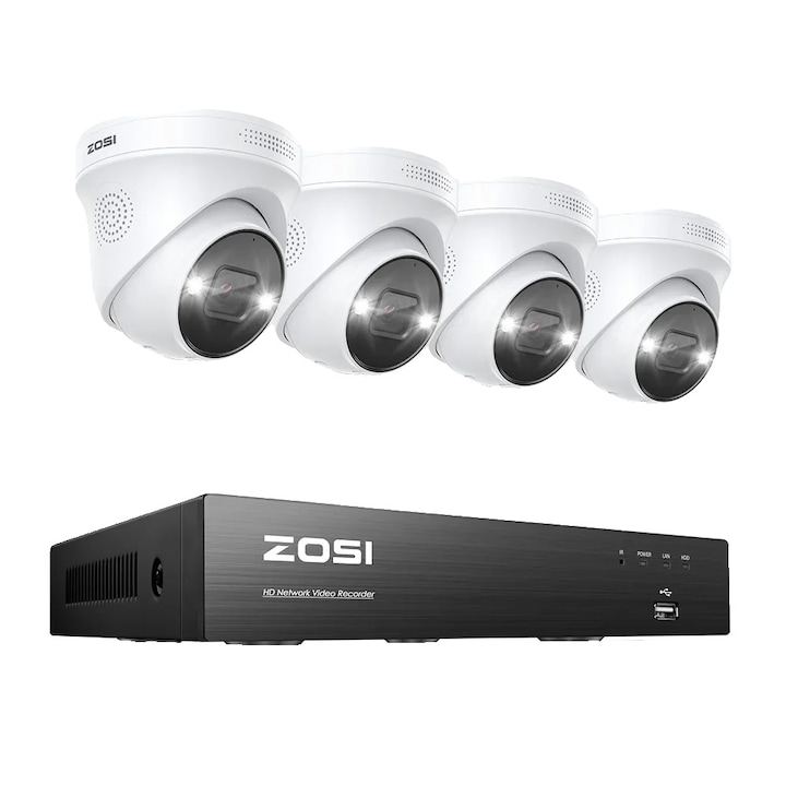 Kit Supraveghere 8CH NVR cu 4 camere 8MP, detectie umana AI, audio bidirectional, 4K, IP66