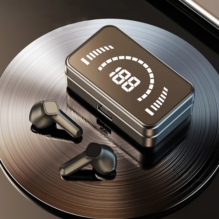 YANYXR Bluetooth 5.2 vezeték nélküli fülhallgató, digitális kijelző, fekete, 7.5x4.2x2.7cm