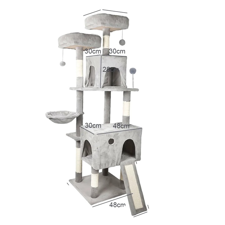 Turn de joaca pentru pisici, 4 etaje, posturi de zgariat din sisal, perne pufoase, 45x30x143cm
