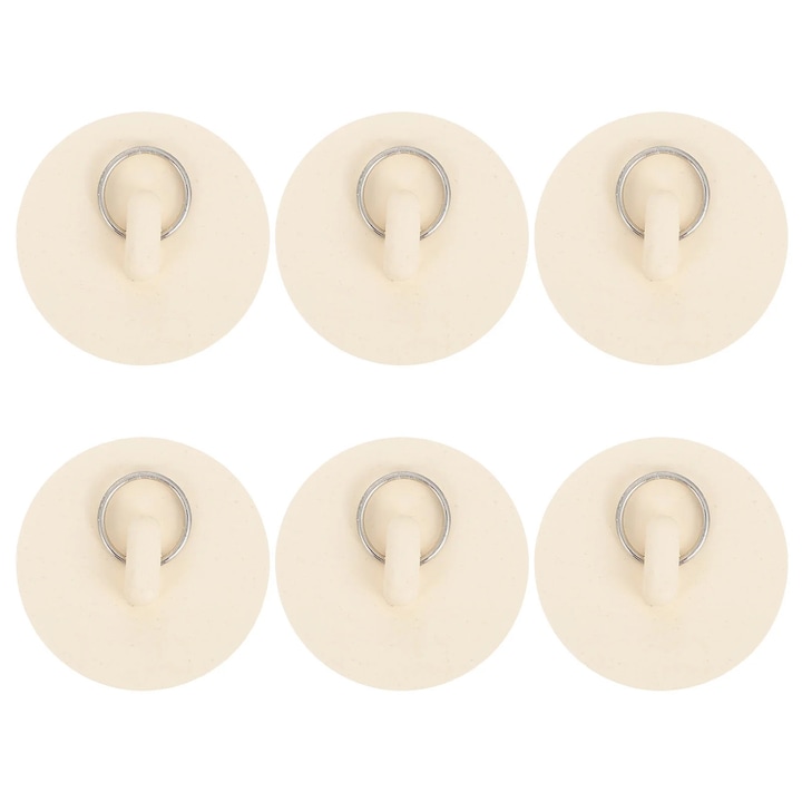 Бяла гумена запушалка за мивка с халка за окачване, комплект от 6 броя, размери 4.77x4.30x1.10 см