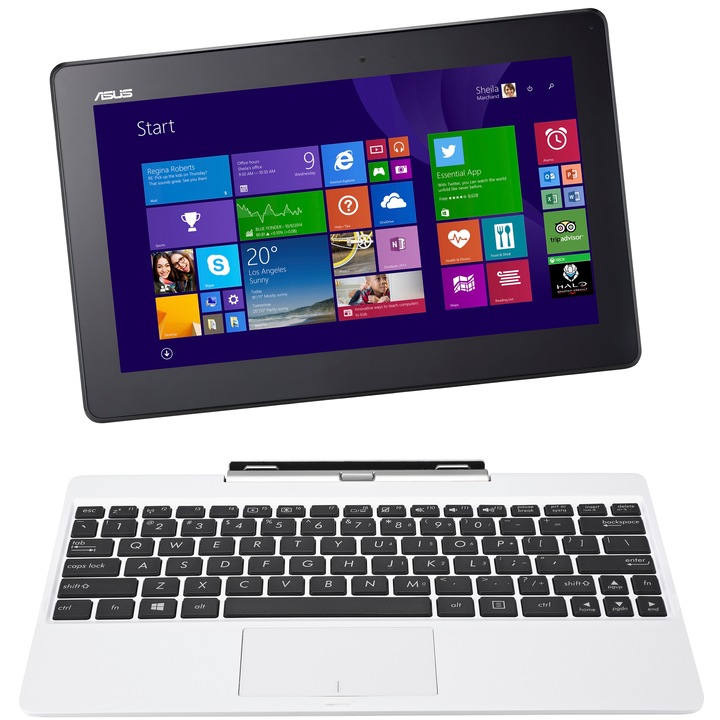 Laptop 2 in 1 Asus Transformer T100TAF-DK038B cu procesor Intel® Atom™ Quad-Core™ Z3735G 1.33GHz, 10.1", IPS, 32GB+500GB, 2GB DDR3, Wi-Fi, Bluetooth 4.0, Windows 8.1, Docking Keyboard, White