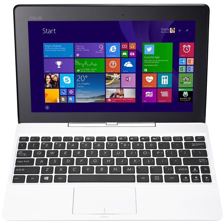 Laptop 2 in 1 Asus Transformer T100TAF-DK038B cu procesor Intel® Atom™ Quad-Core™ Z3735G 1.33GHz, 10.1", IPS, 32GB+500GB, 2GB DDR3, Wi-Fi, Bluetooth 4.0, Windows 8.1, Docking Keyboard, White