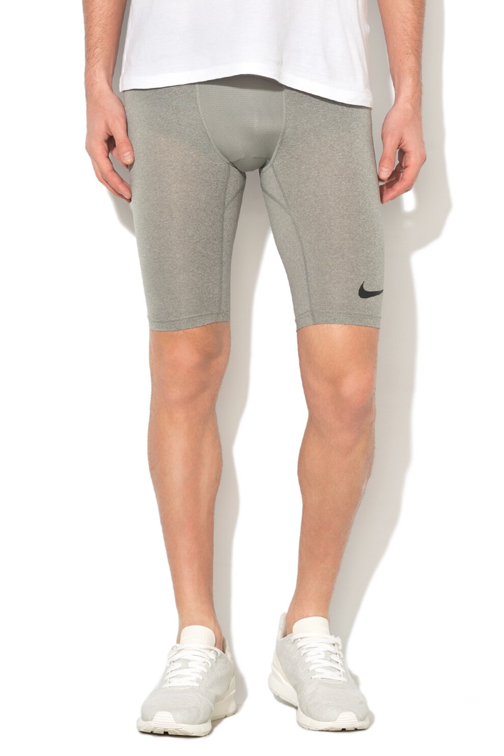Nike, Colanti cu banda elastica in talie, pentru fitness Pro Compressive, Gri melange