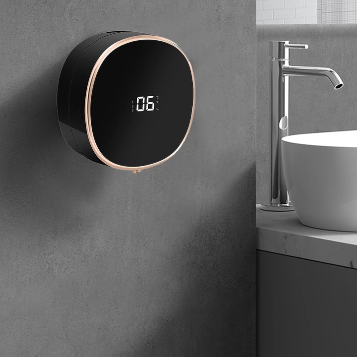 Automata szappanadagoló, fekete, 300 ml-es űrtartalom, fali rögzítésű, érintésmentes