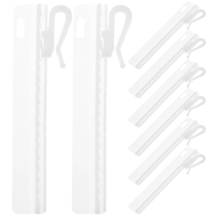 Set 50 bucati carlige ajustabile pentru perdele, plastic, alb, 9.50x2.50x1.00cm