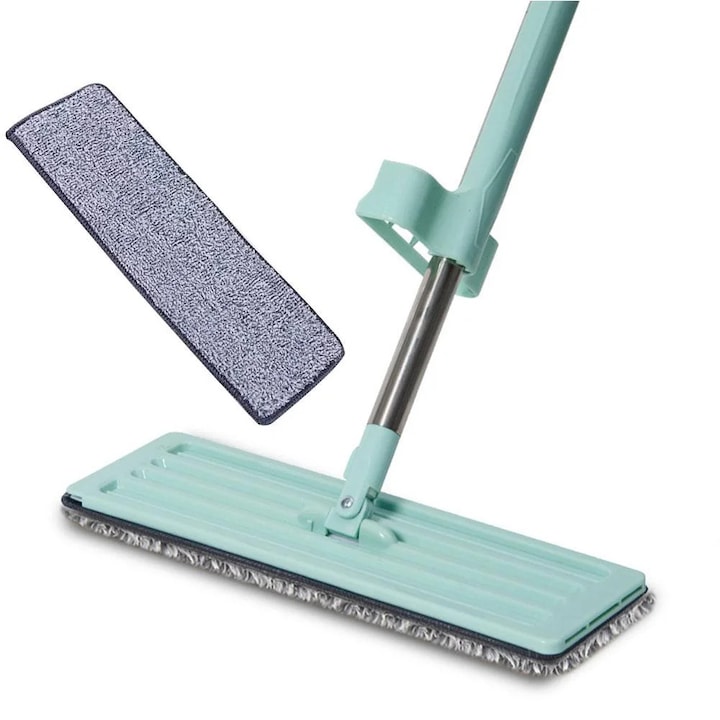 Mop plat pentru uz casnic YANYXR, reglabil, inox, 127x35x12cm, albastru