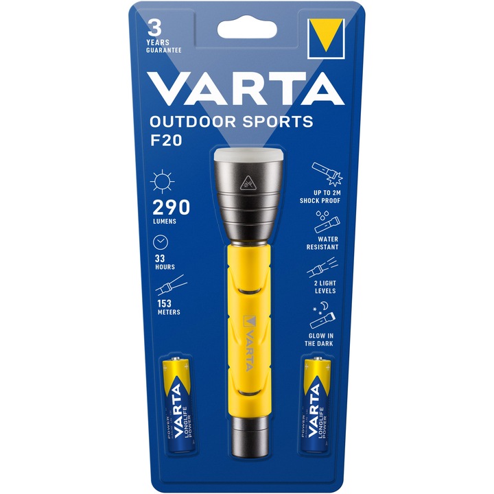 Varta LED Outdoor Sports zseblámpa, 5 W, 235 lm, 2AA, Sárga