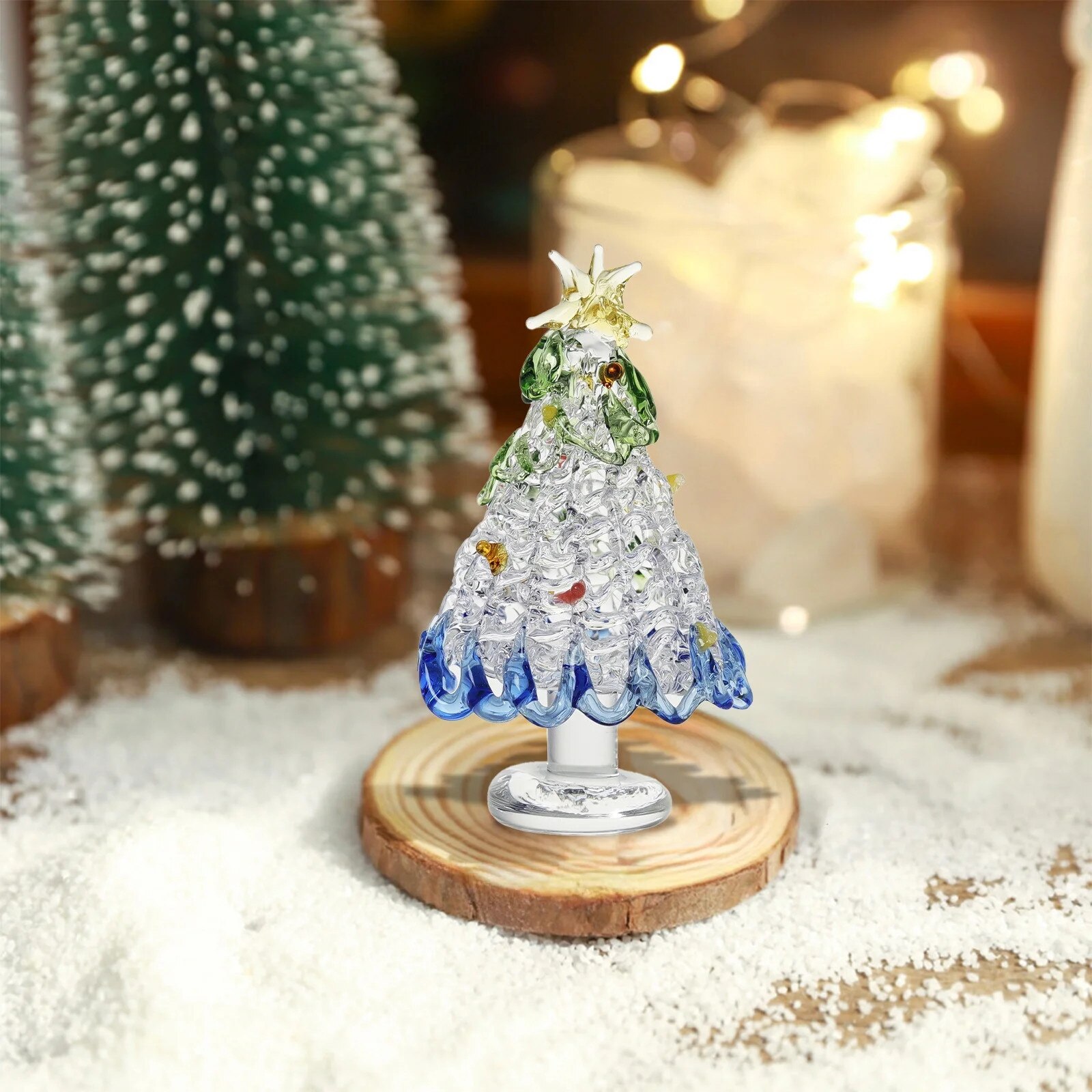置物 Christmas tree Mini Pom Christmas Tree, decoratiune din sticla, alb, 6.6x4.2x4