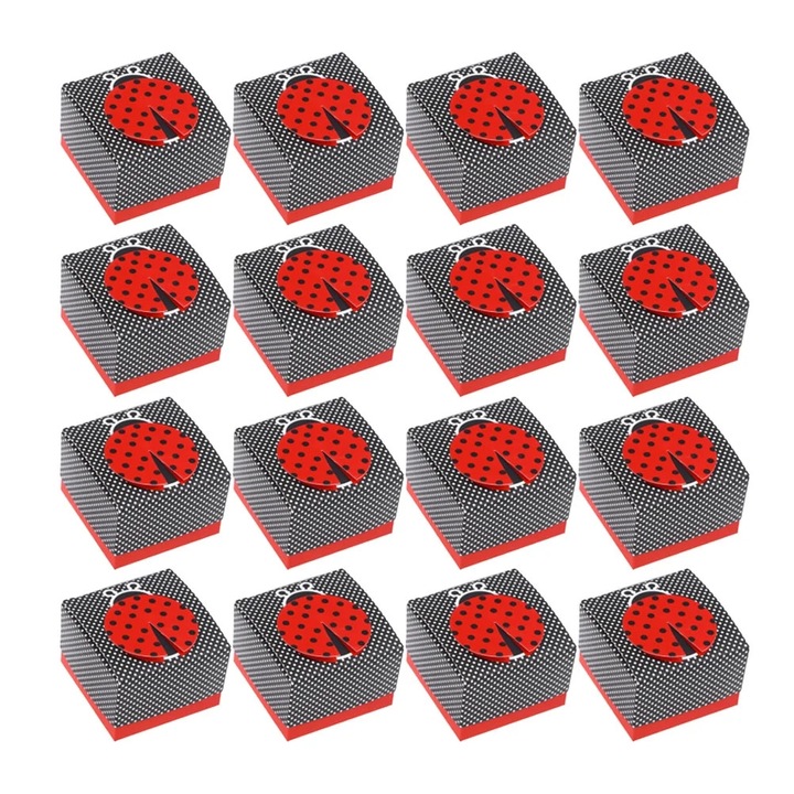 Set cutii pentru bomboane ZYBLSSBB LSM2xh2010-BCS0109545, design buburuza, hartie, negru/rosu, 50 buc, 6.2x6.2x4 cm