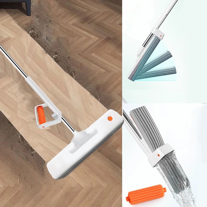 Mop cu burete YANYXR 33x130cm alb rotativ 180° cu stoarcere automata