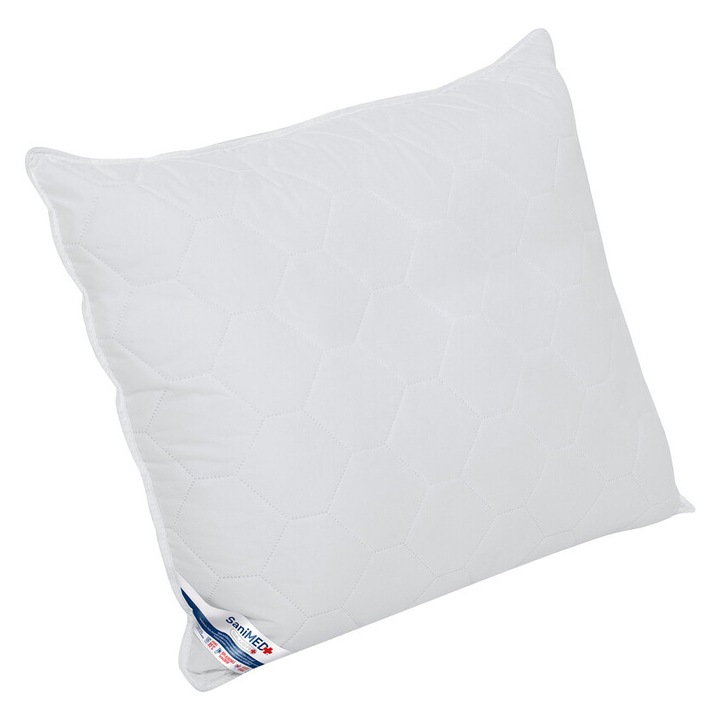 Възглавница Alcam, SaniMed® 70x70 см, хипоалергенен капитониран микрофибър, пълнеж със SILVERPLUS® обработка