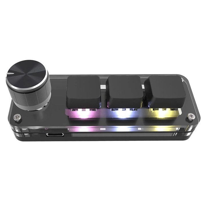 Мини механична клавиатура с 3 клавиша, Outeum, черна, USB, размери 99.2x35.2x37мм