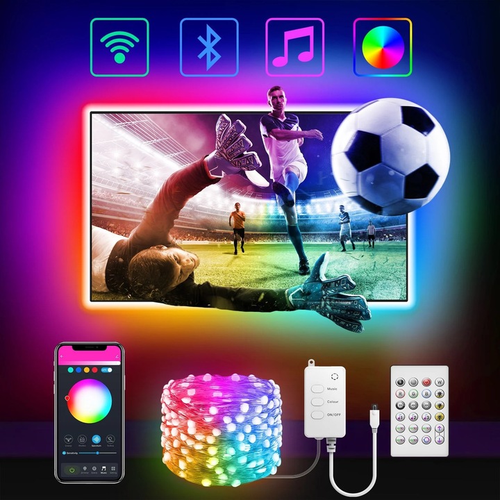 YANYXR WiFi USB 5V IP44 3m többszínű RGB LED szalag távirányítóval