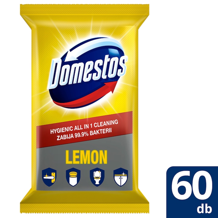 DOMESTOS Lemon higiénikus törlőkendő, 60 db