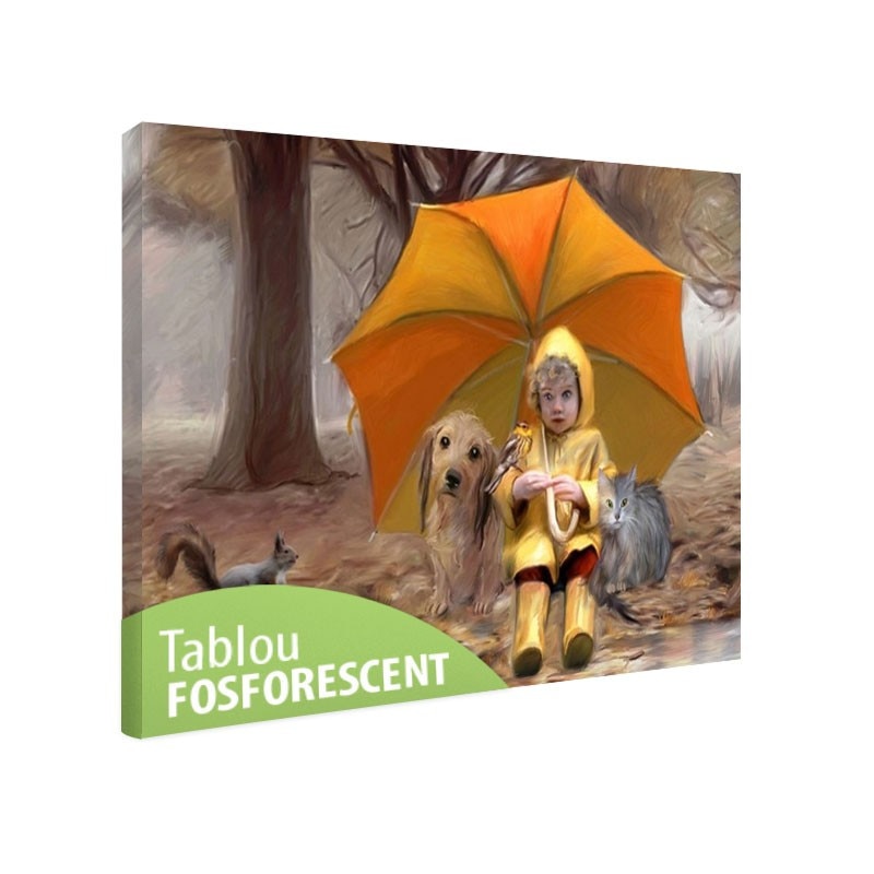 Tablou fosforescent Fetita si animalele 30x20 cm