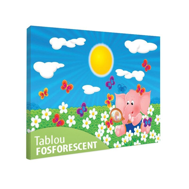 Tablou fosforescent Elefantel pe camp 30x20 cm