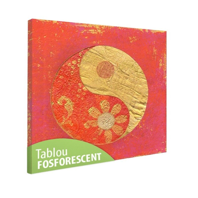 Tablou fosforescent Yin Yang fundal rosu, 50x50 cm
