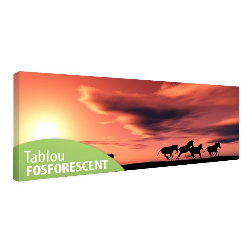 Tablou fosforescent Vanatoare de zebre, 180x60 cm