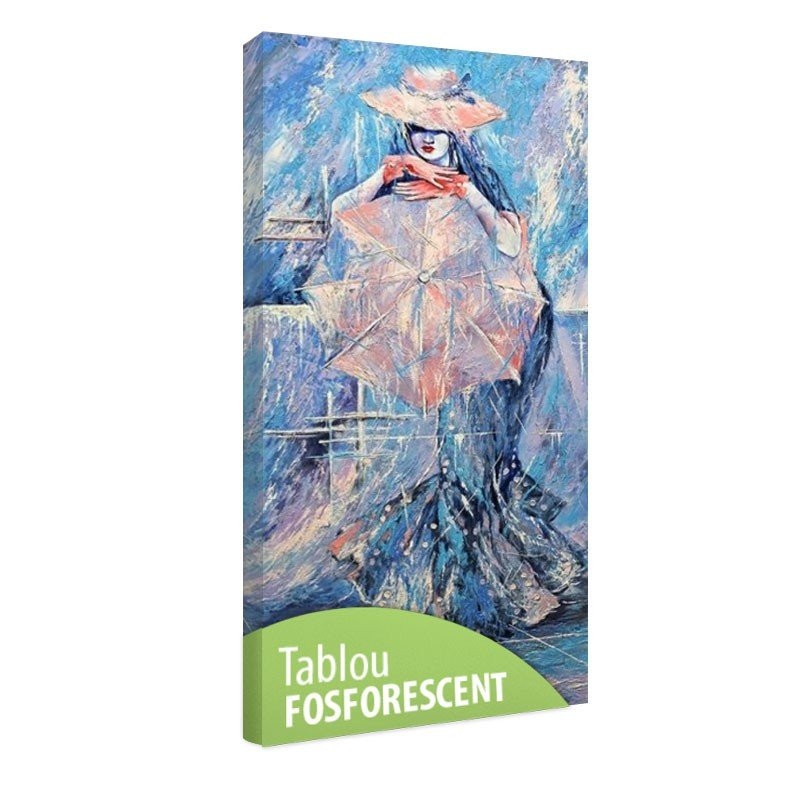 Tablou fosforescent Fata cu umbrela 52x120cm