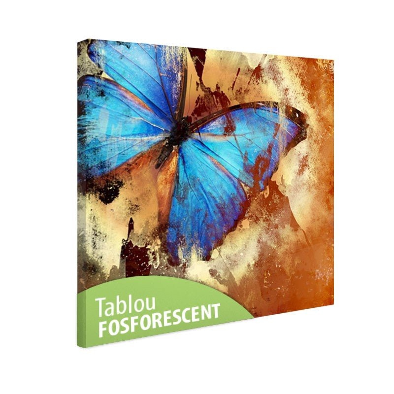 Tablou fosforescent Fluture turqoise 80x80 cm