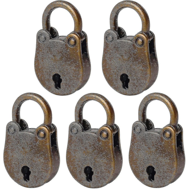 Комплект от 5 малки винтидж метални катинара, бронз, размери 38x22x7 мм