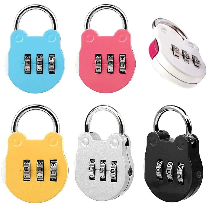 Комплект от 6 мини ключалки с комбинация, анимационен дизайн, цветни, за фитнес зала, куфар, гардероб, раница