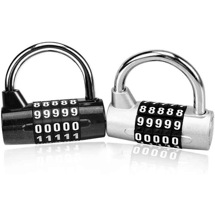 Комплект от 2 ключалки с 5-цифрена комбинация, сребристо-черни, за шкафчета, куфари и др.