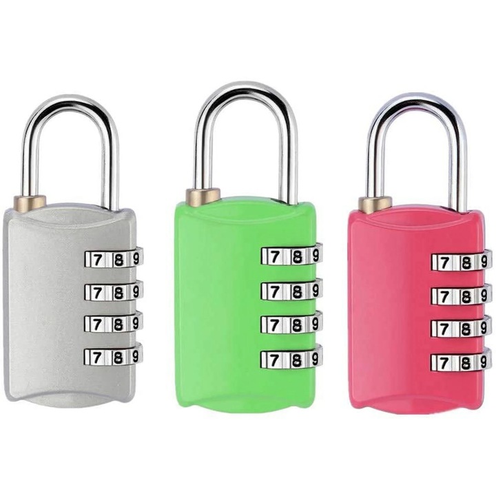 Комплект от 3 комбинирани ключалки, 4 цифри, изработени от цинкова сплав, устойчиви на атмосферни влияния, лесни за употреба