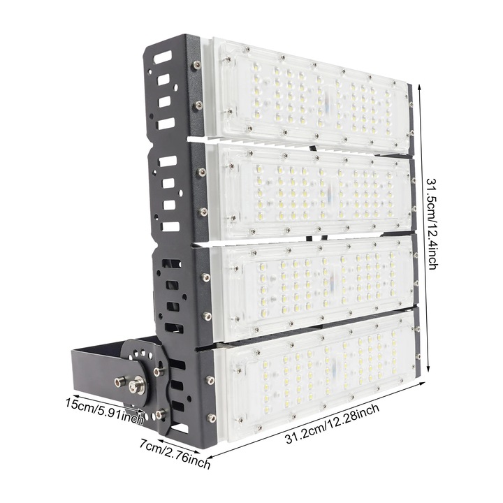 Proiector LED exterior, 200 W, IP67 Rezistent la apa, 220 V AC, Brat reglabil 180°, Carcasa din aluminiu, Alb Cald