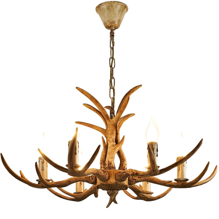Полилей от еленови рога, 6 фасунги, регулируема височина, ретро стил