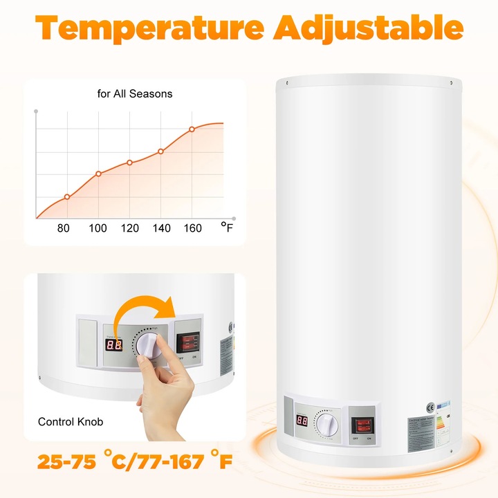 Elektromos vízmelegítő, Fehér oszlop, 2000W, függőleges falra szerelés, Zuhanykészlet, Hőmérséklet-szabályozás, Konyhába és fürdőszobába, Fehér szín