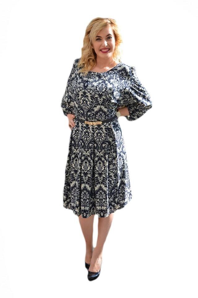 Rochie cu imprimeu,D&J Exclusive, Bleumarin/Alb