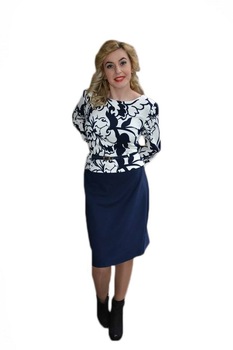 Rochie rafinata tip costum cu peplum,D&J Exclusive, Bleumarin/Alb Rochie rafinata tip costum cu peplum,D&J Exclusive, Bleumarin/Alb