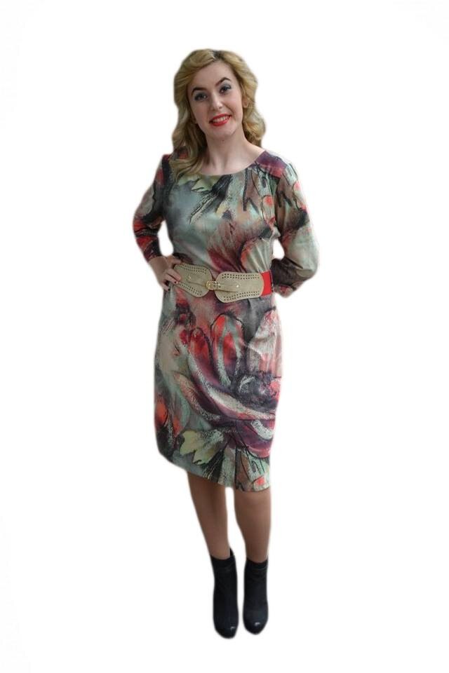 Rochie cu imprimeu deosebit si curea elastica,D&J Exclusive, Caramiziu