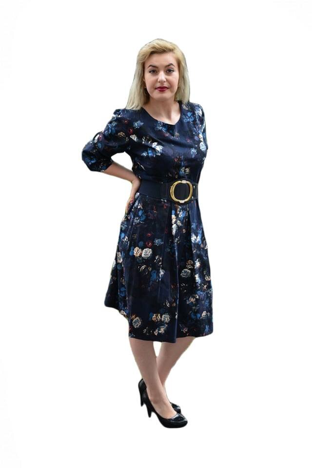 Rochie rafinata cu motive florale,D&J Exclusive, Bleumarin